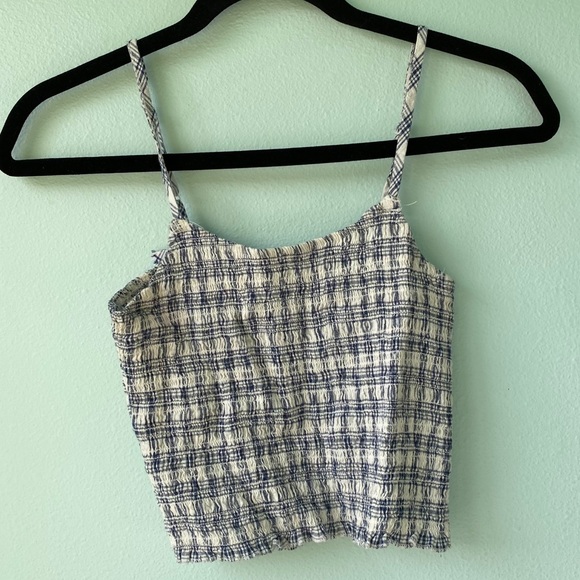 Blue Plaid Gingham Crop Top - Picture 1 of 6